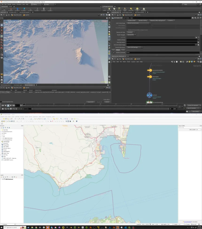 Houdini terrain mesh output and web map area selection