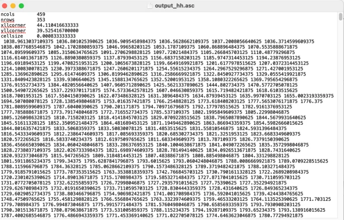 ASCII grid elevation data — DEM output_85.asc