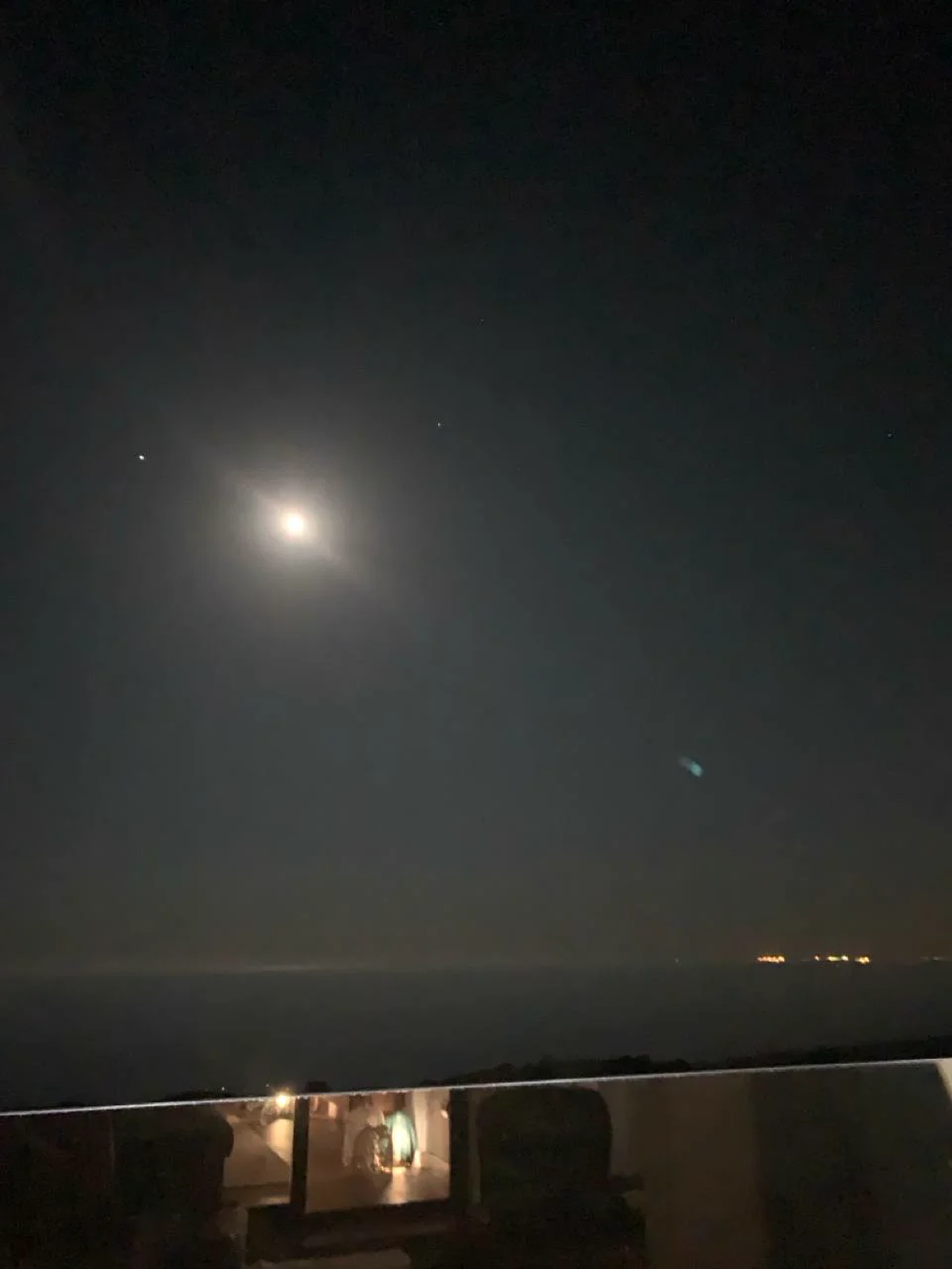 Night sky HDRI reference — moon over coast